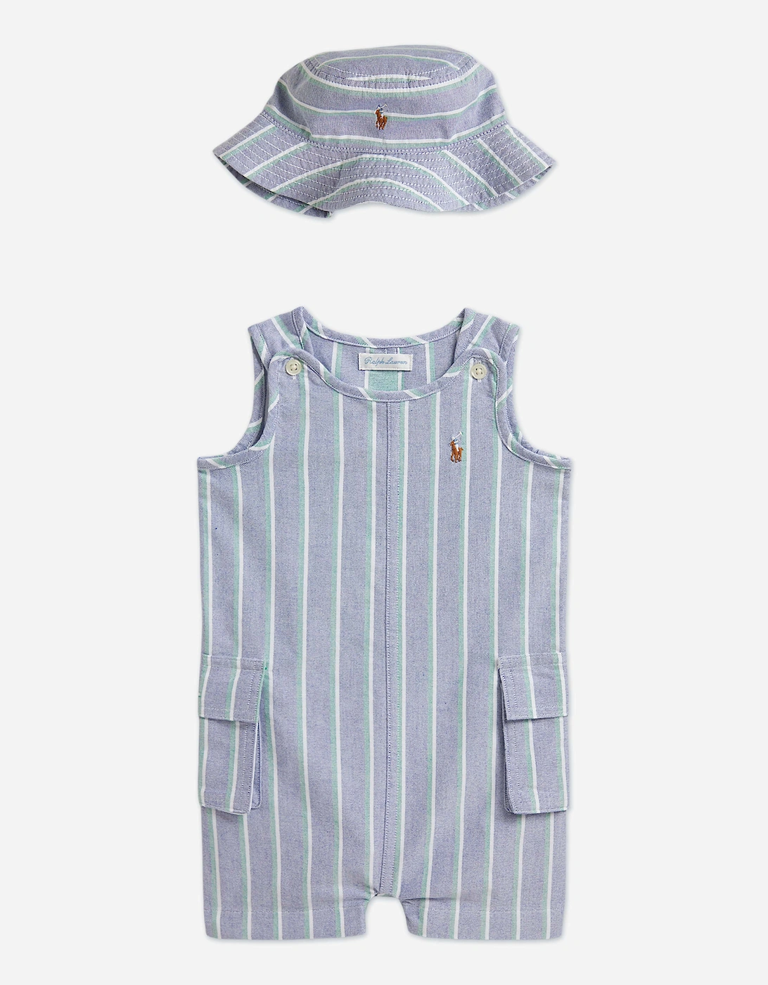 Baby Boys Striped Oxford Romper Set in Blue, 6 of 5