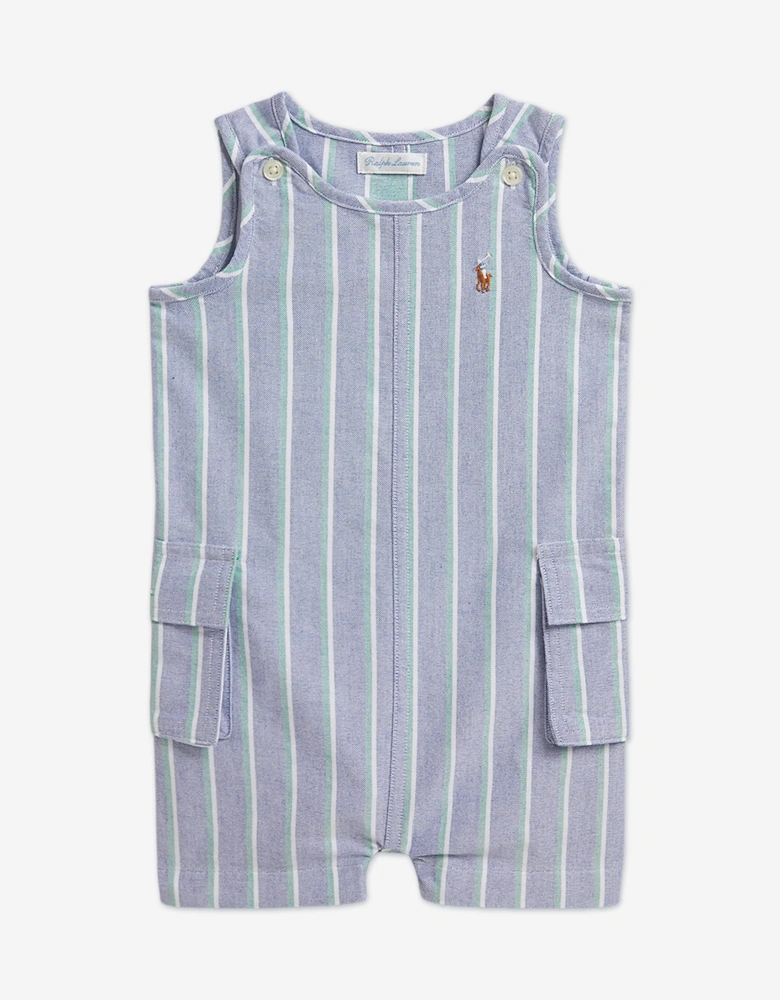 Baby Boys Striped Oxford Romper Set in Blue