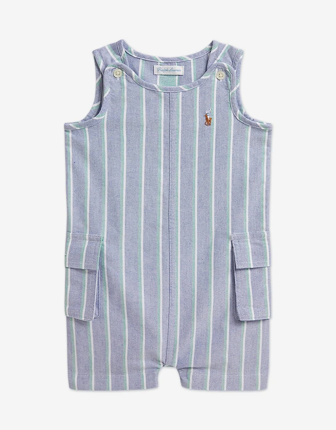 Baby Boys Striped Oxford Romper Set in Blue