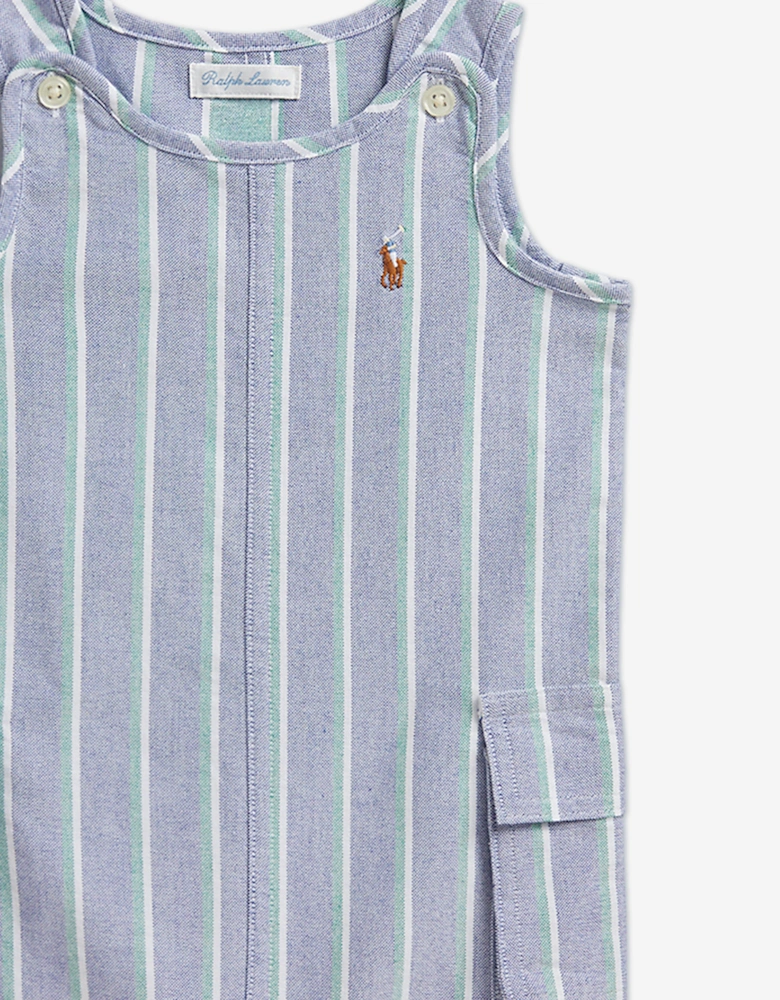 Baby Boys Striped Oxford Romper Set in Blue