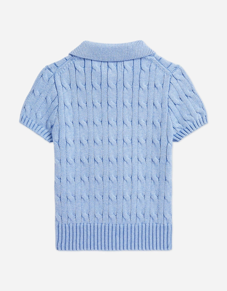 Boys Cable Knit Polo Top in Blue
