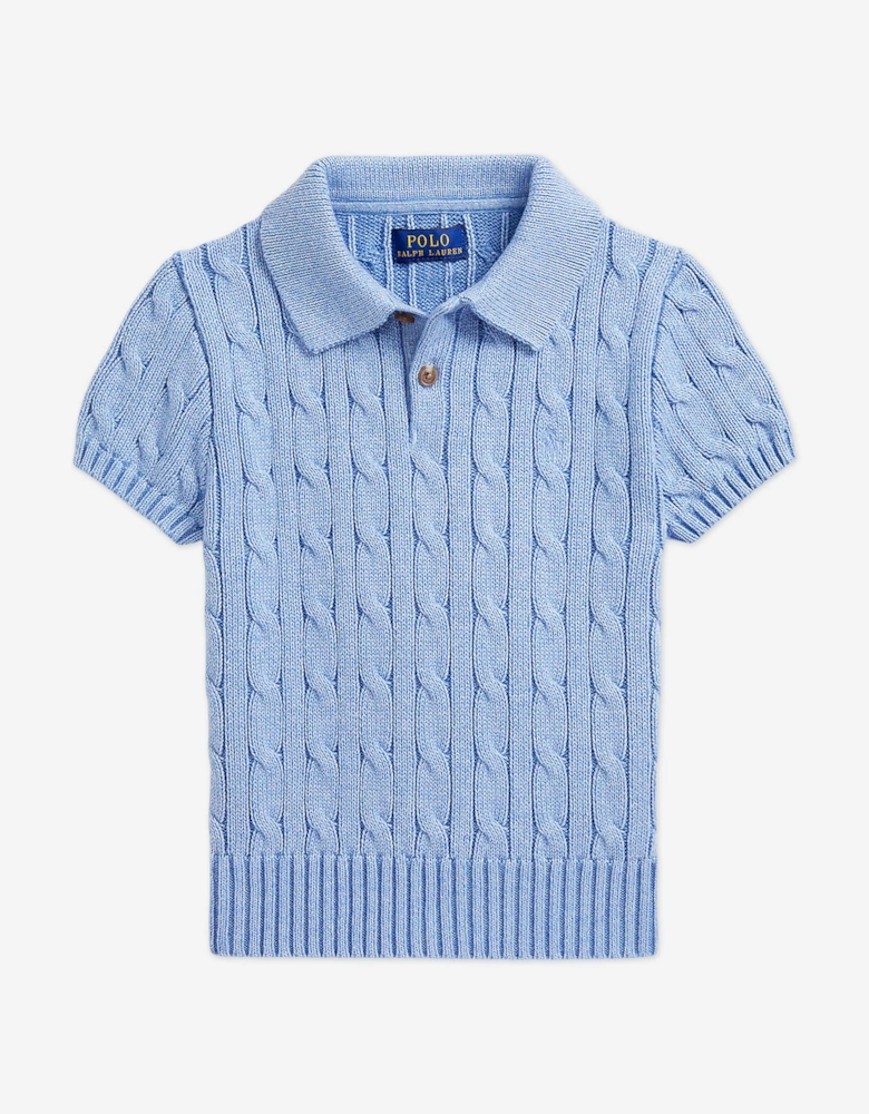 Boys Cable Knit Polo Top in Blue