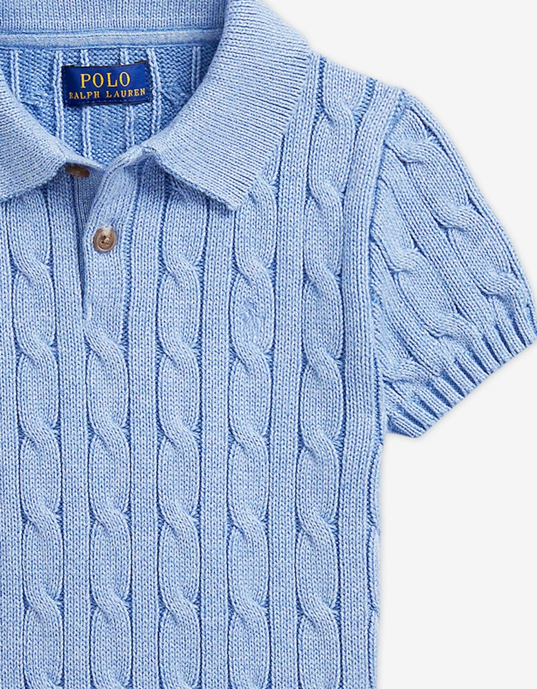 Boys Cable Knit Polo Top in Blue
