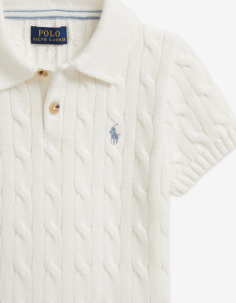 Boys Cable Knit Polo Top in Ivory