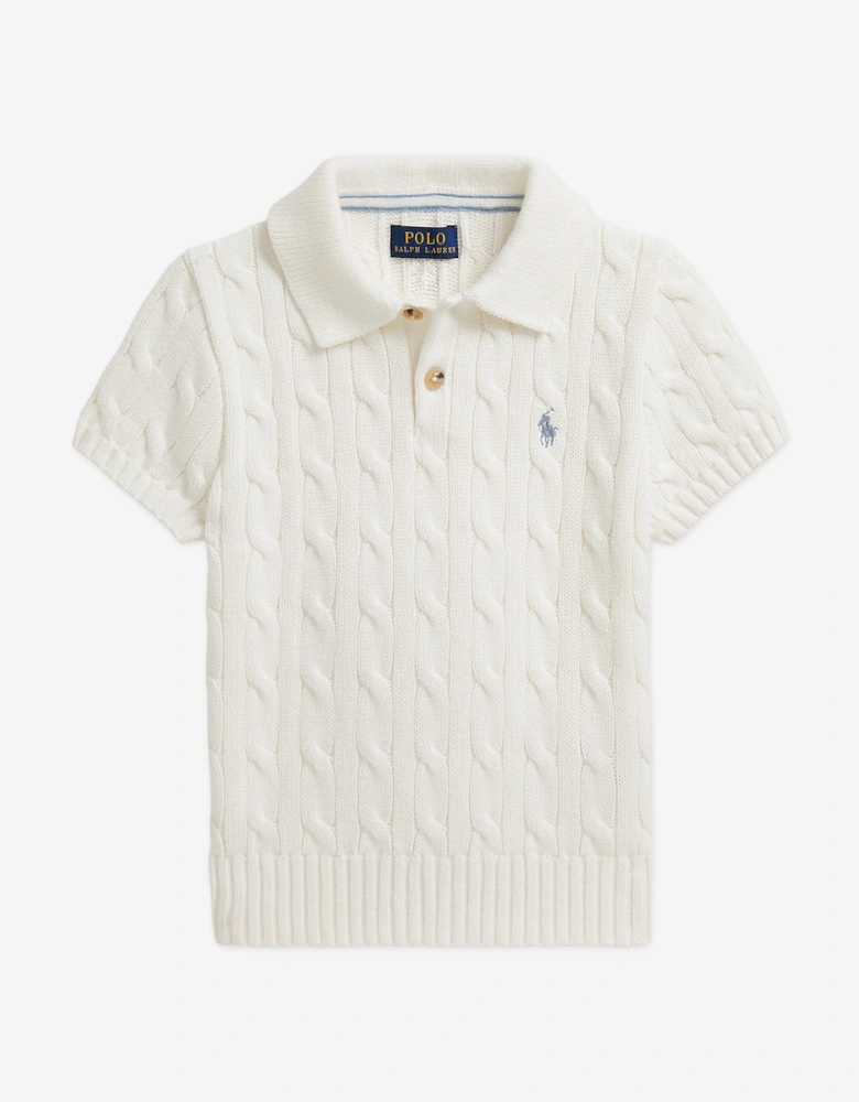 Boys Cable Knit Polo Top in Ivory
