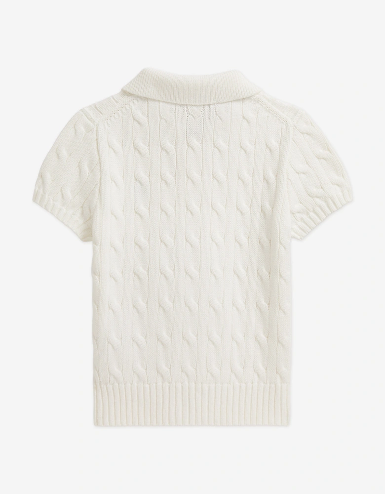 Boys Cable Knit Polo Top in Ivory