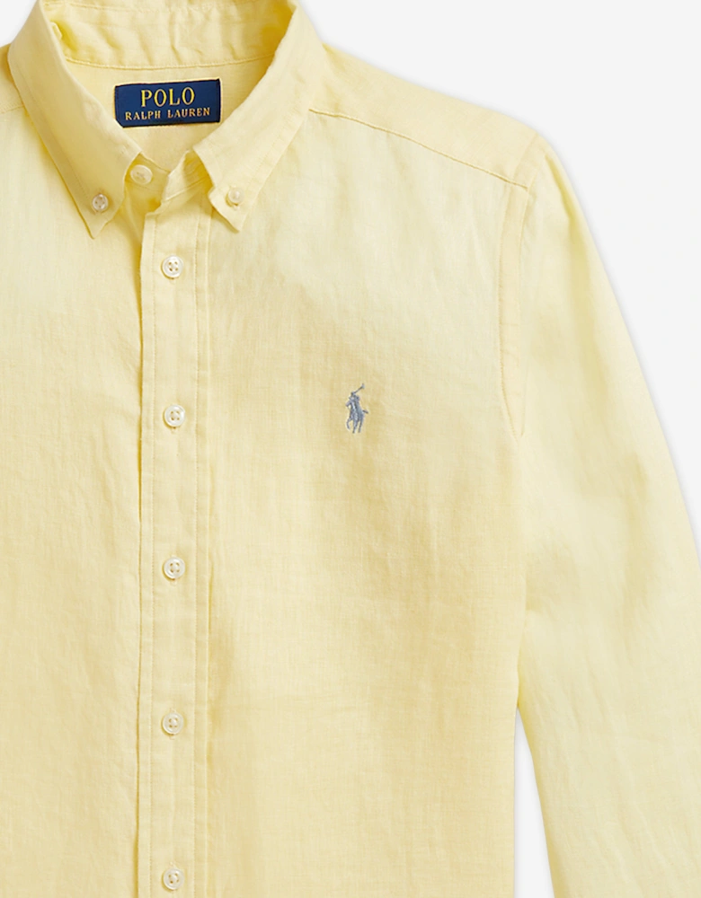 Boys Linen Logo Shirt in Yellow