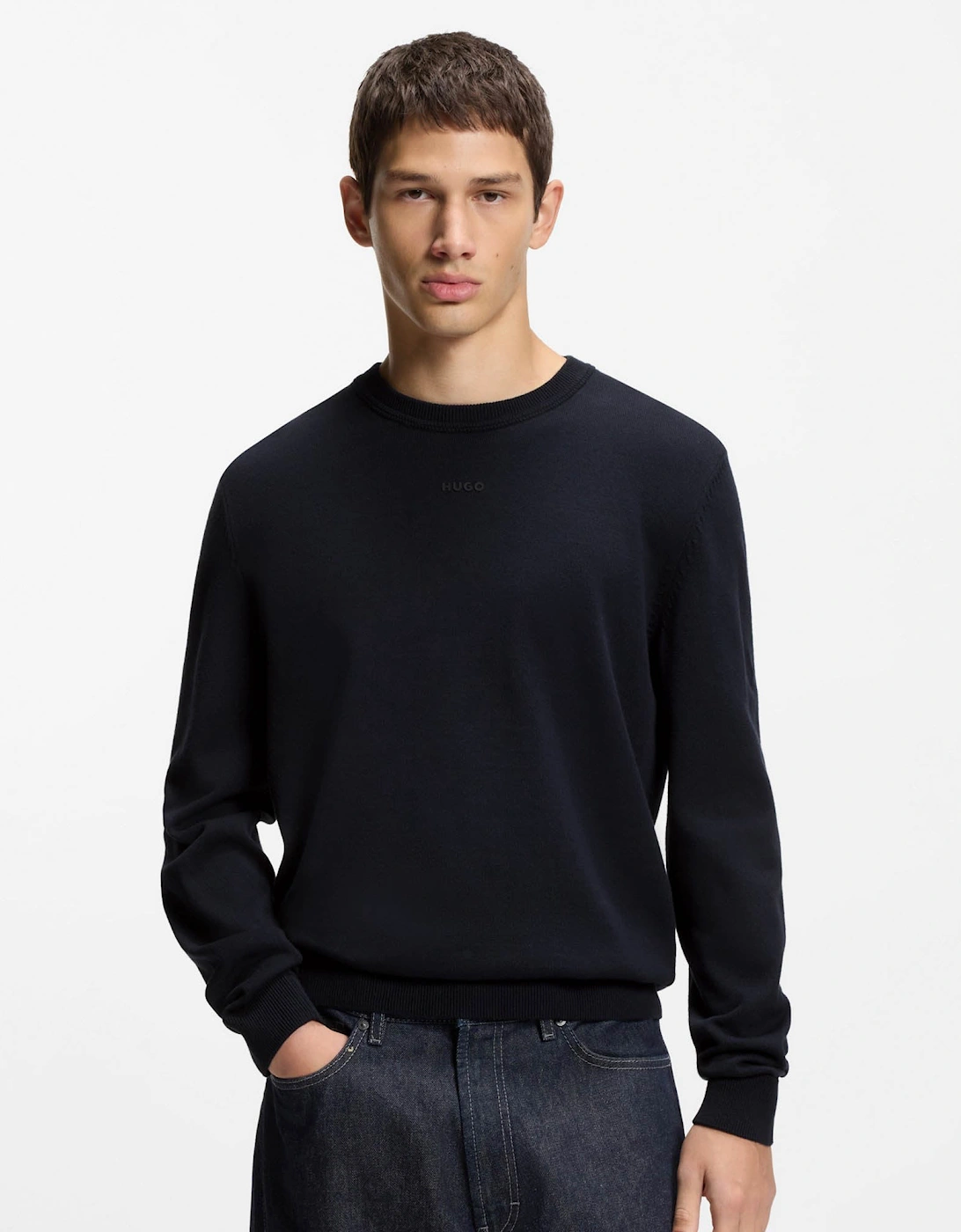 Hugo Boss Men's Navy Hugo San Cassius-C2 Crew Neck Jumper - 410 - Size: 40