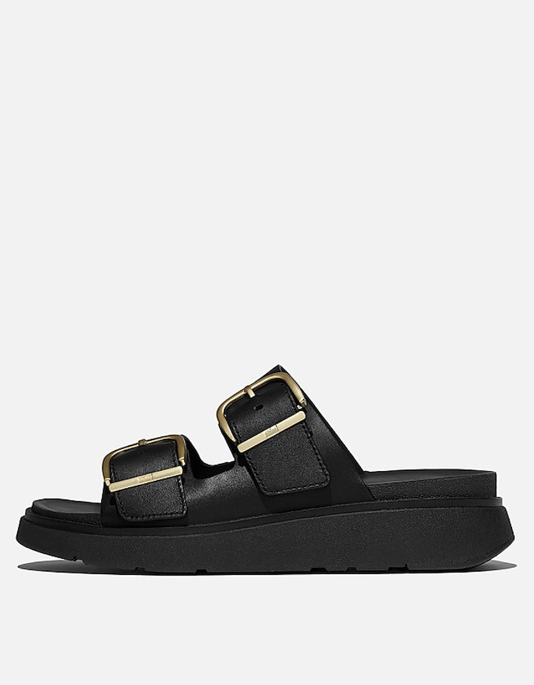 Womens GEN-FF Buckle Two-Bar Leather Slides - Black 001, 5 of 4