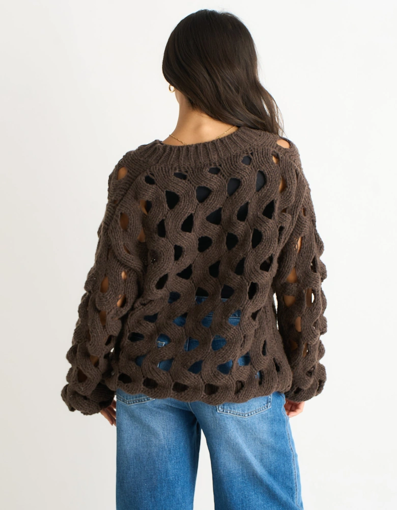 Chocolate Hollow Chunky Knit Cardigan