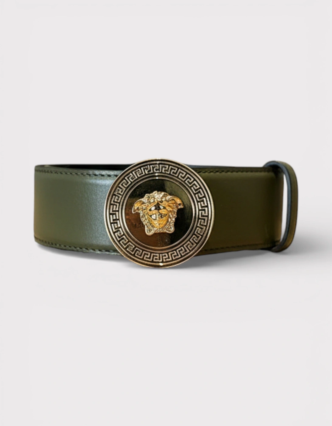 Versace Men's Black Logo Medusa Belt Calf Leather Olive - Size: 85Cm