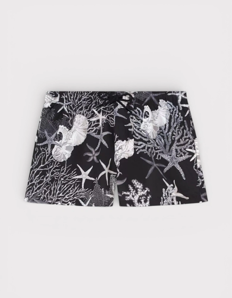 Graphic Print Thigh Length Swimshorts Black