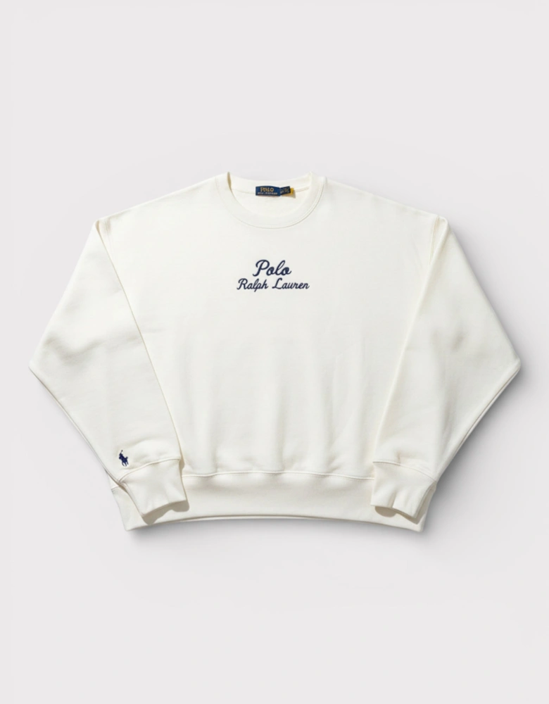 Polo Embroidered Logo Fleece Crewneck White