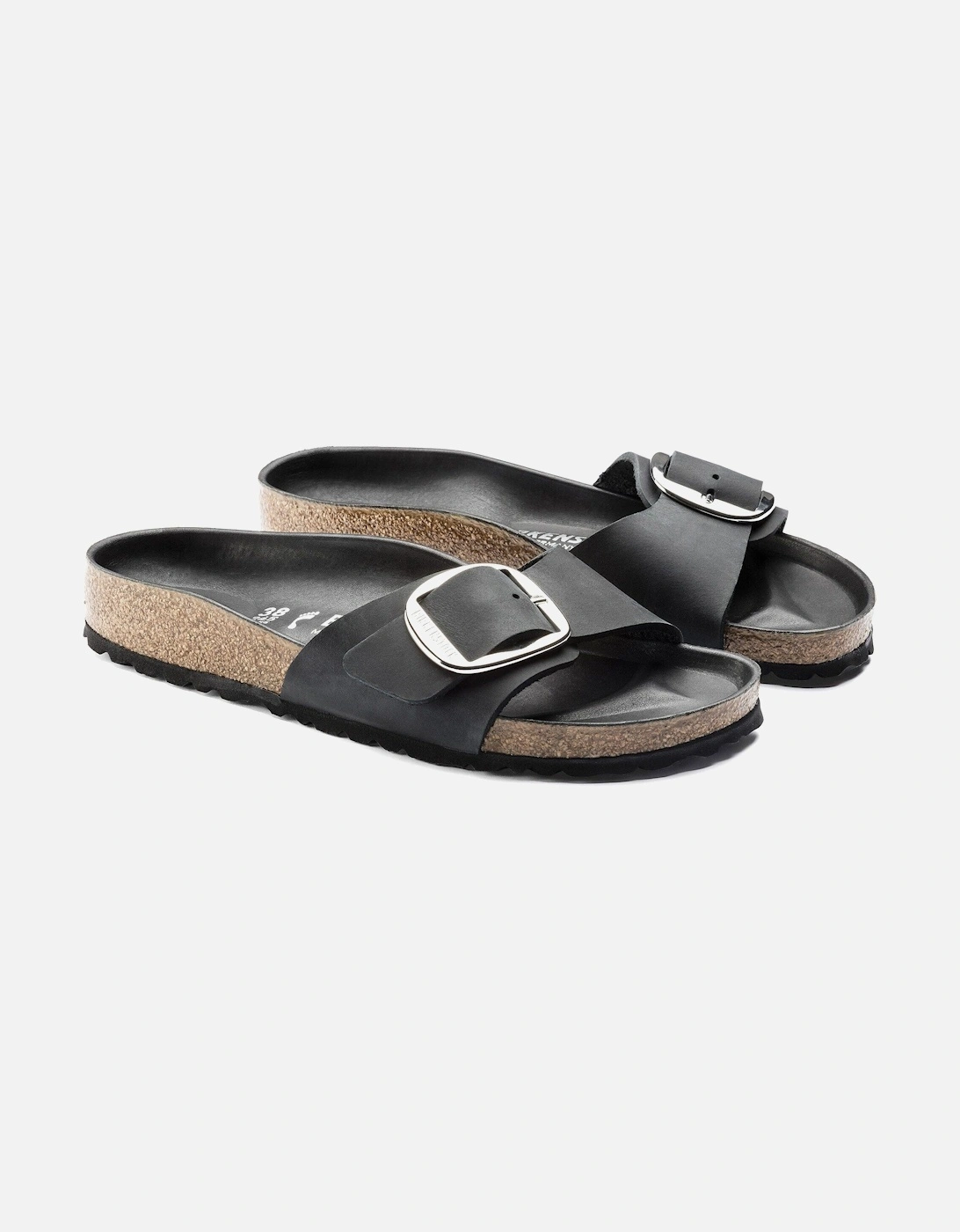 Big Buckle Oiled Leather Womens Sandals - Black, 7 of 6