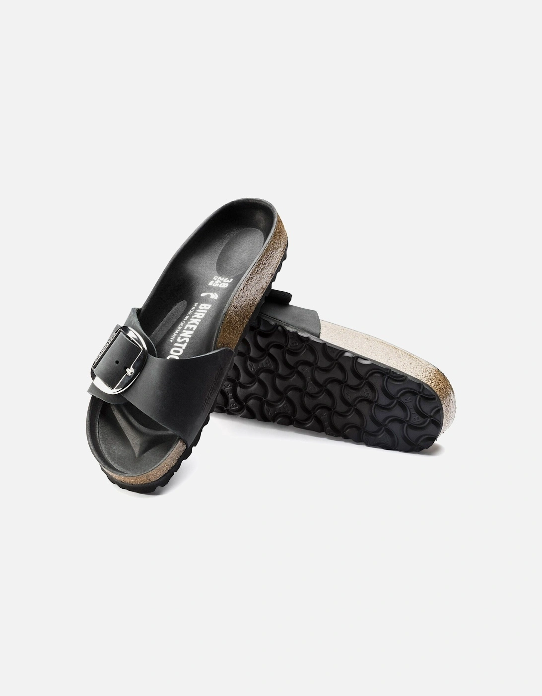 Big Buckle Oiled Leather Womens Sandals - Black
