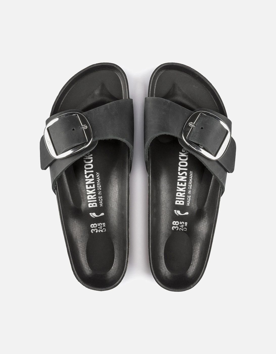 Big Buckle Oiled Leather Womens Sandals - Black