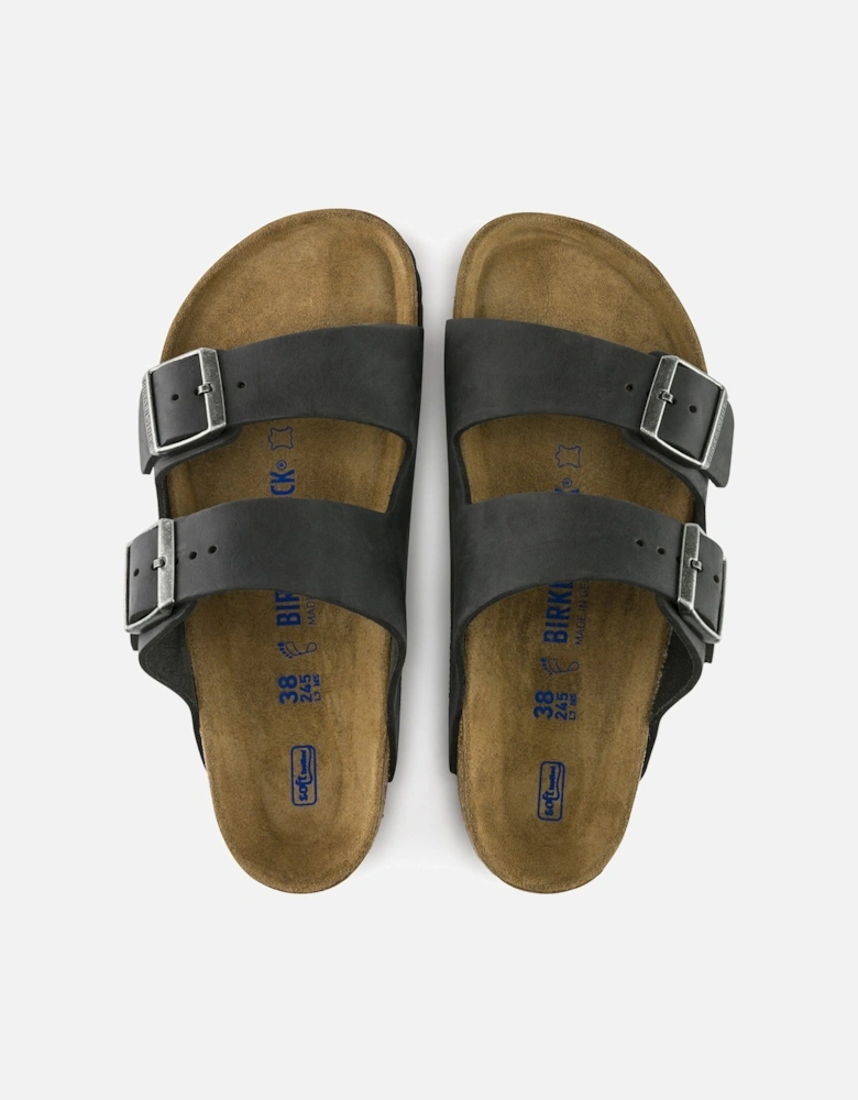 Soft Footbed Womens Oiled Leather Sandals - Black