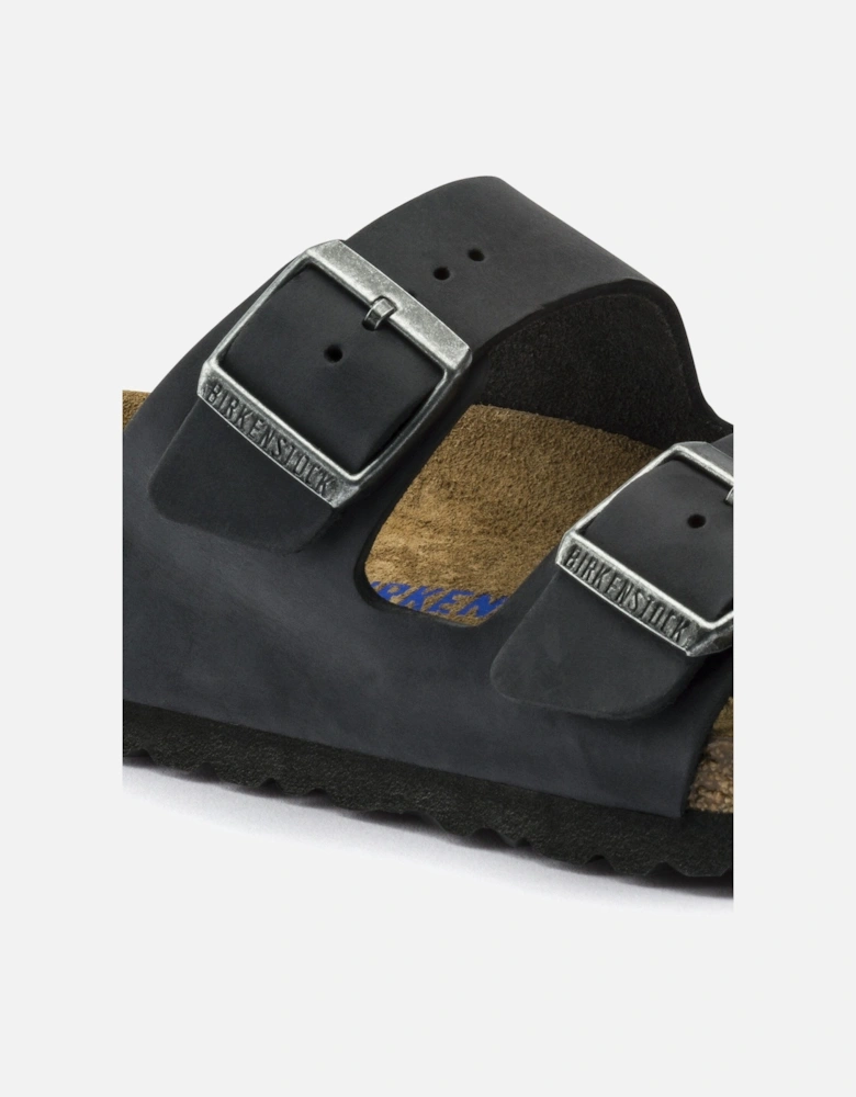 Soft Footbed Womens Oiled Leather Sandals - Black