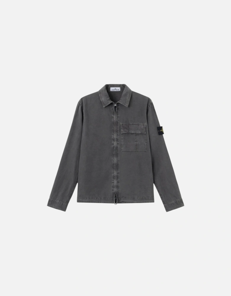 Brushed Organic Cotton Canvas Charcoal Lead Grey Old Effect Overshirt