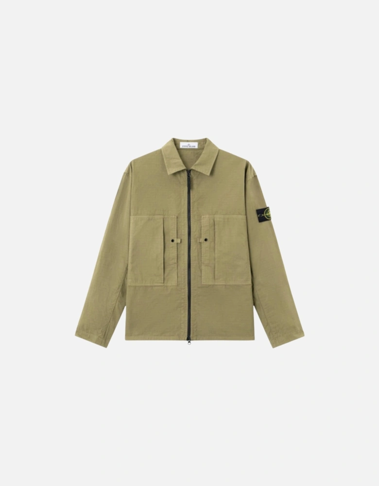 Mercerised Organic Cotton Military Green Overshirt