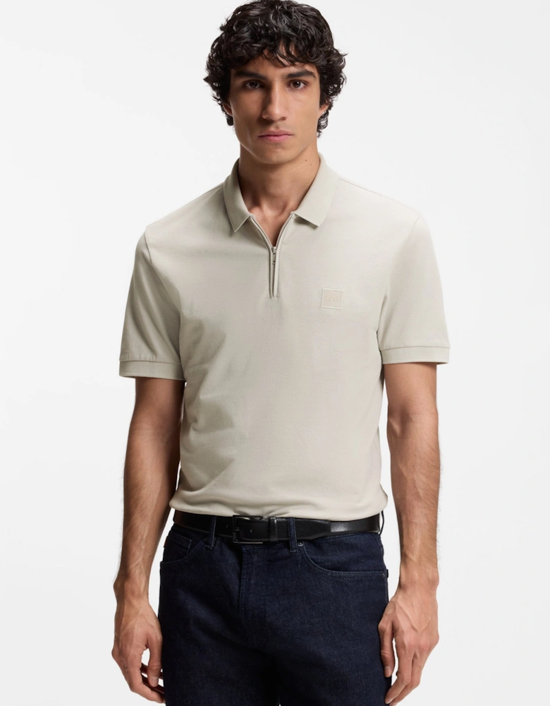 BOSS Orange Passerzip Polo Shirt 070 Open Grey