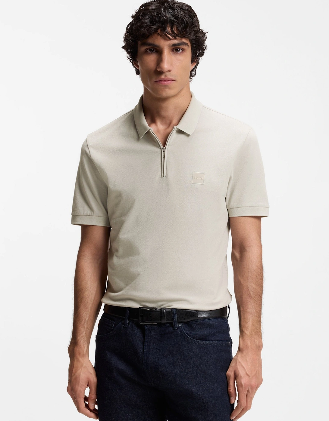 BOSS Orange Passerzip Polo Shirt 070 Open Grey