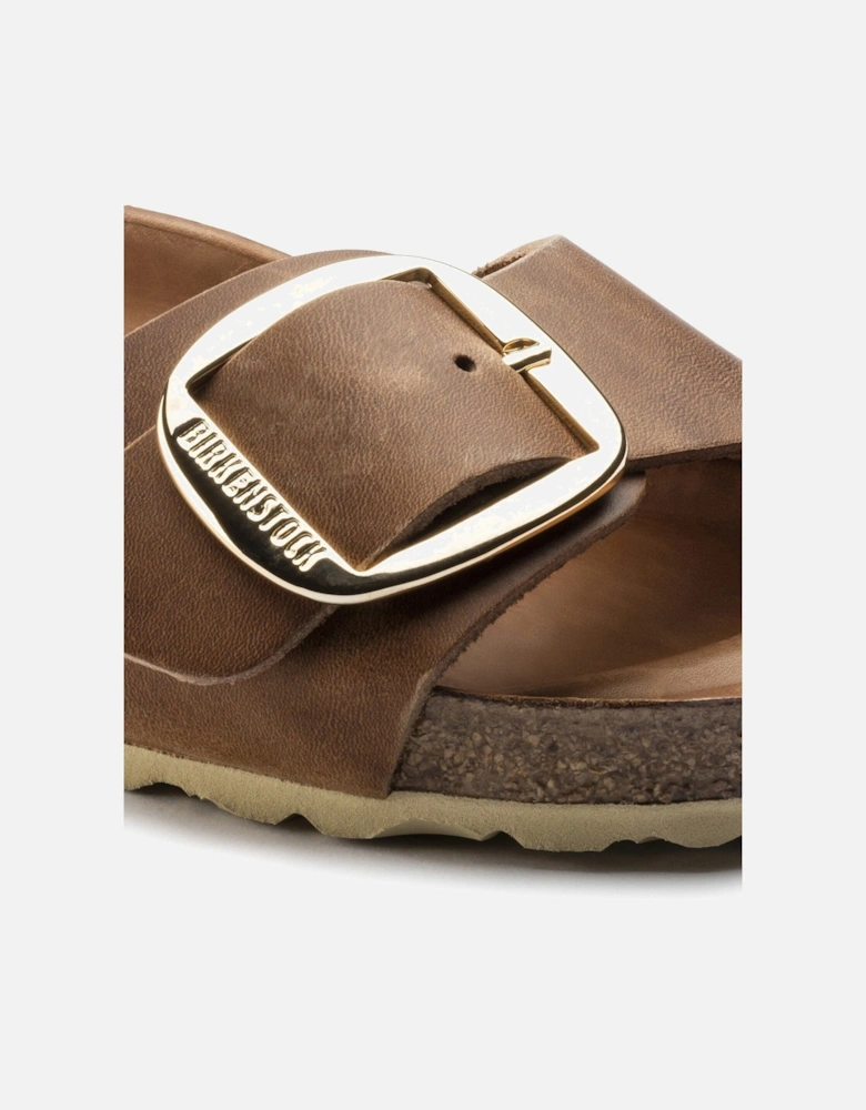 Big Buckle Oiled Leather Womens Sandals - Cognac