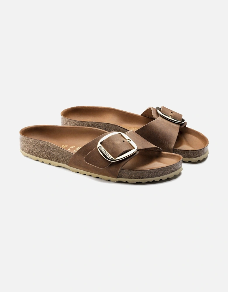 Big Buckle Oiled Leather Womens Sandals - Cognac