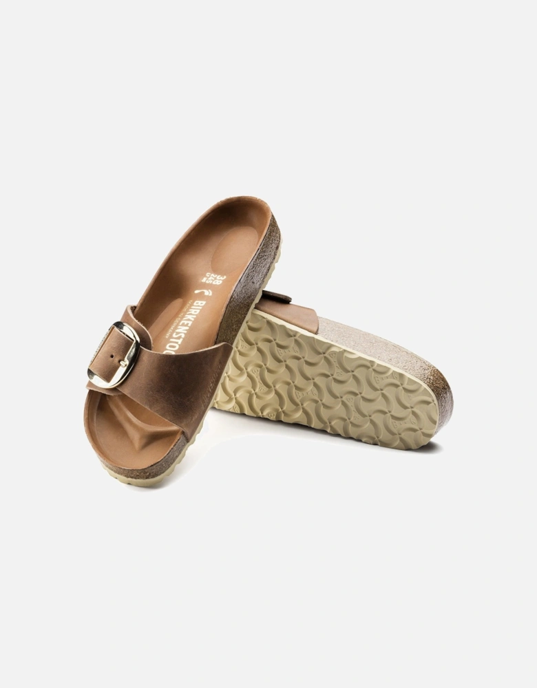 Big Buckle Oiled Leather Womens Sandals - Cognac