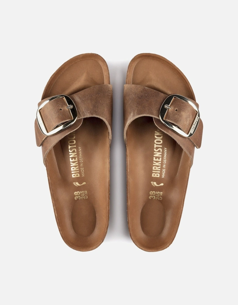 Big Buckle Oiled Leather Womens Sandals - Cognac