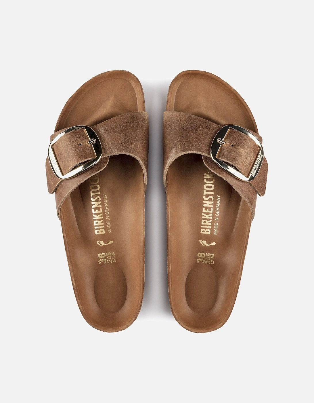 Big Buckle Oiled Leather Womens Sandals - Cognac