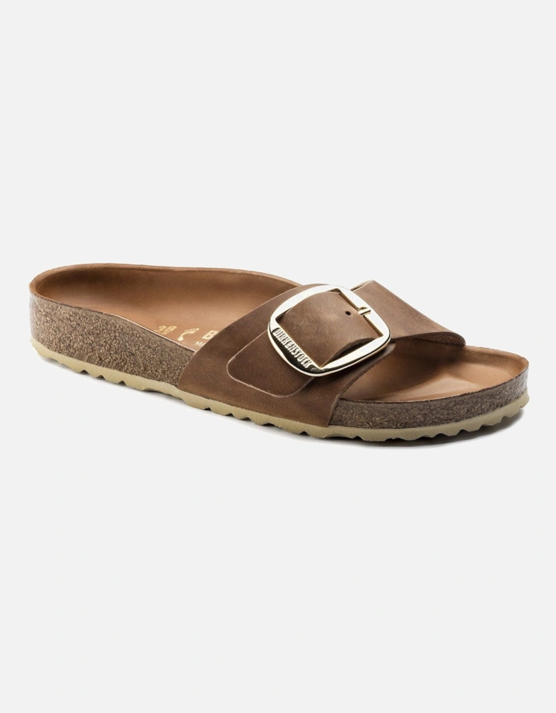 Big Buckle Oiled Leather Womens Sandals - Cognac
