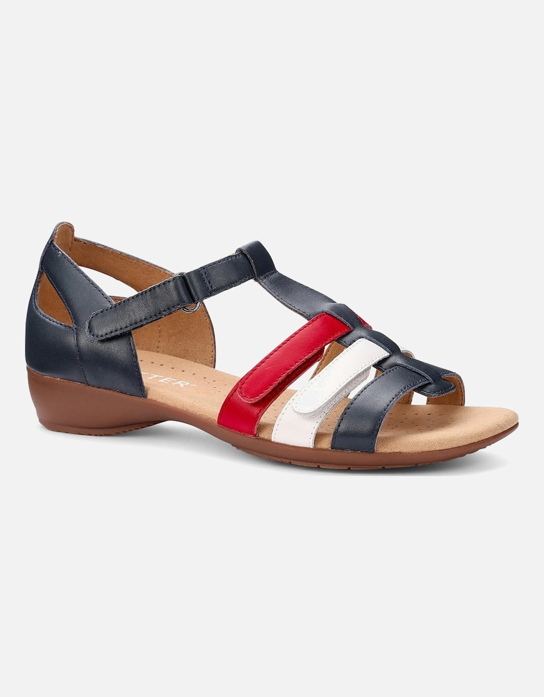 Hotter Women's Navy Salsa Multi Lea Solei Wide Sandals - Size: 7