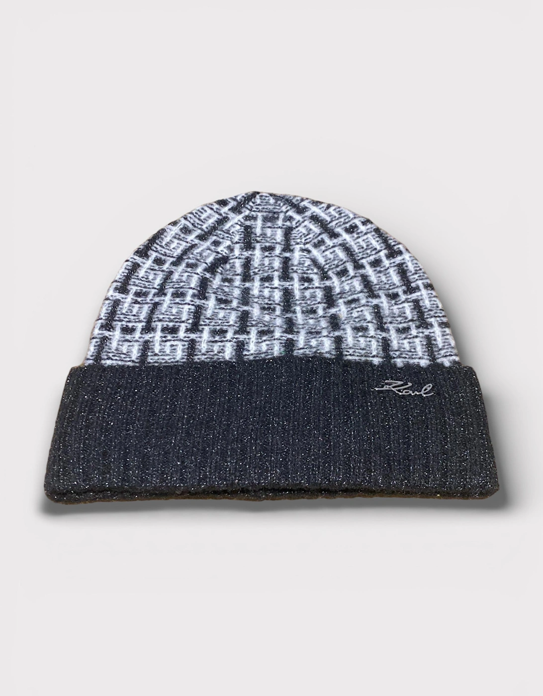Women's Karl Lagerfeld Tweed Shine Beanie Black - Size: O/S