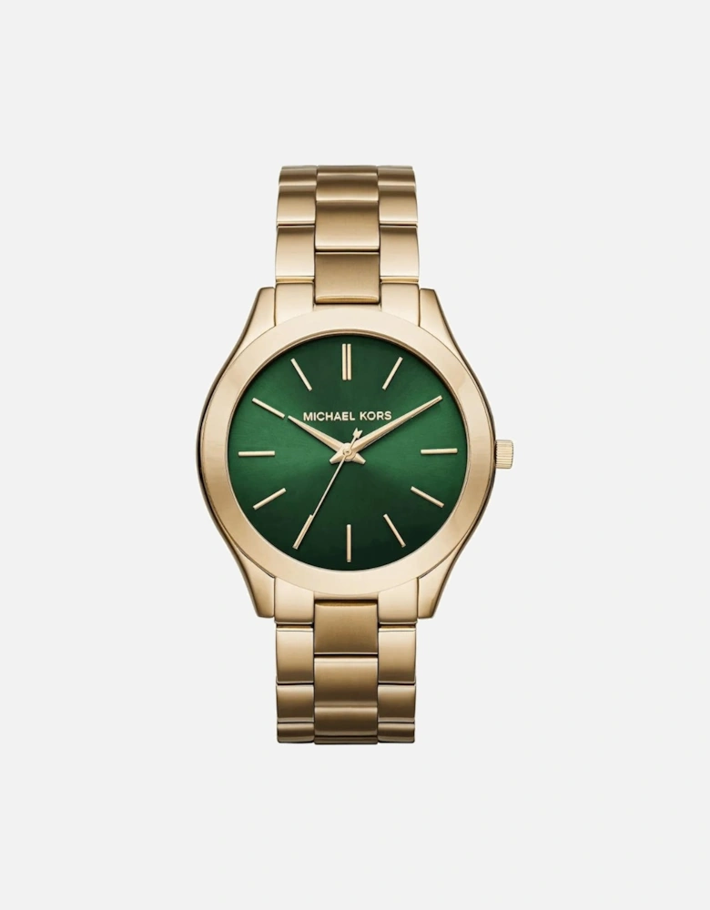 MK3435 Slim Runway Green Dial Gold-Tone Ladies Watch
