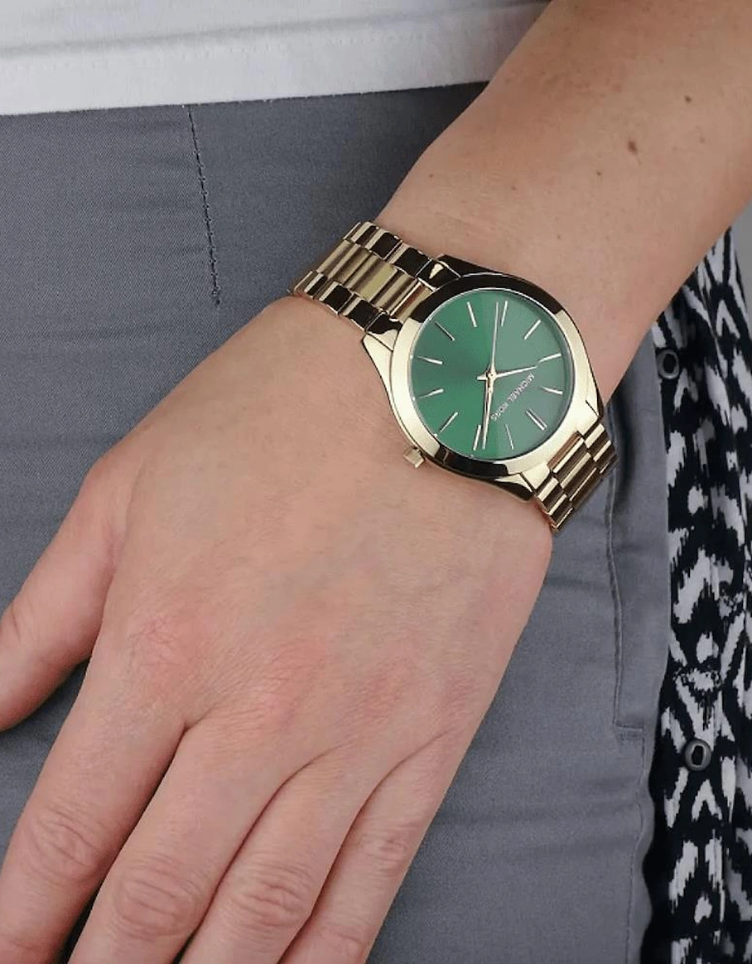 MK3435 Slim Runway Green Dial Gold-Tone Ladies Watch