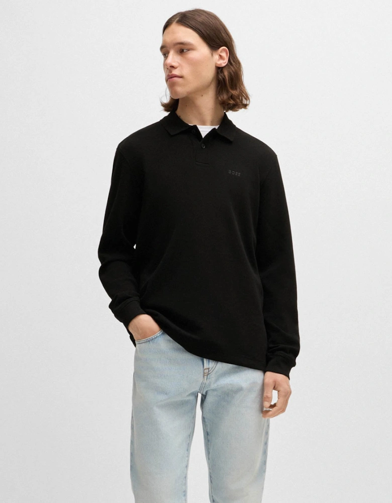 BOSS Orange Petempestolong Mens Cotton-Blend Polo Shirt with Waffle Structure - Black 001