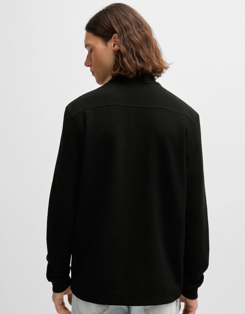 BOSS Orange Petempestolong Mens Cotton-Blend Polo Shirt with Waffle Structure - Black 001