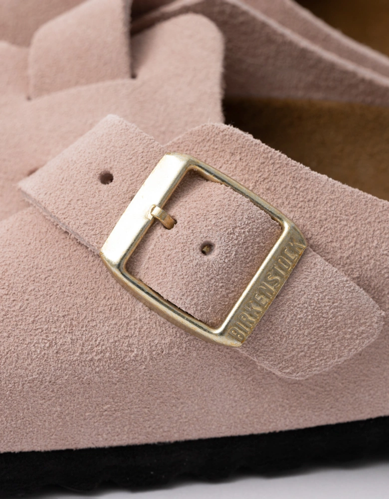 Suede Leather Womens Clogs - Light Rose