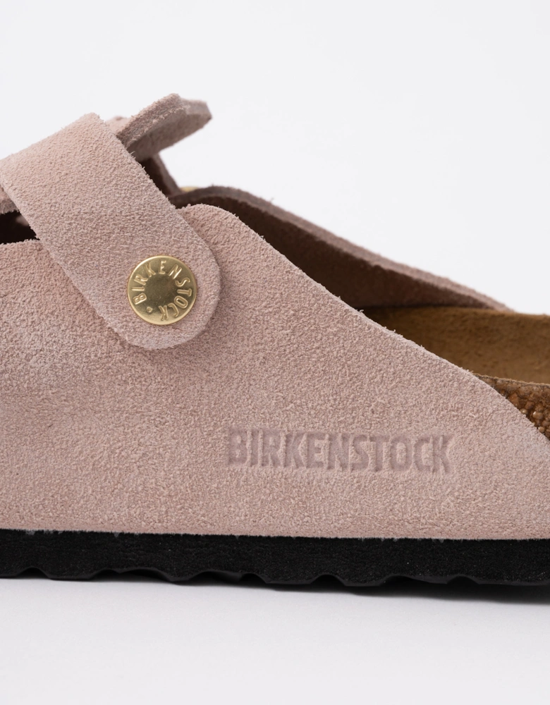 Suede Leather Womens Clogs - Light Rose