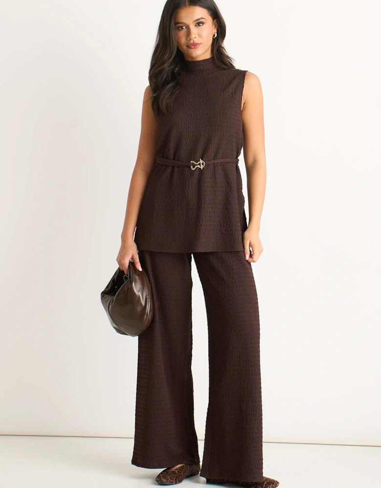 Chocolate Funnel Neck Textured Jersey Tabard Top