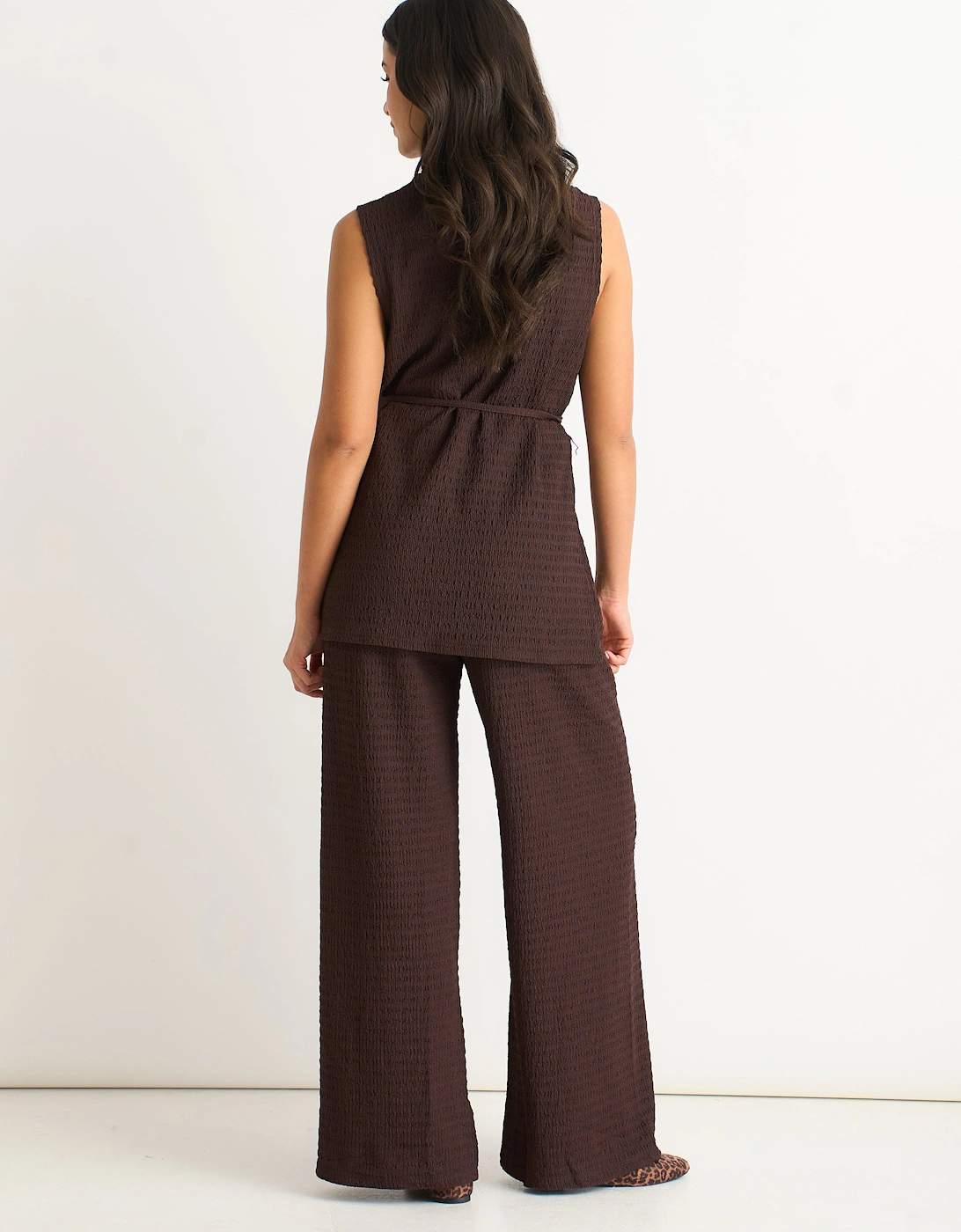 Chocolate Funnel Neck Textured Jersey Tabard Top
