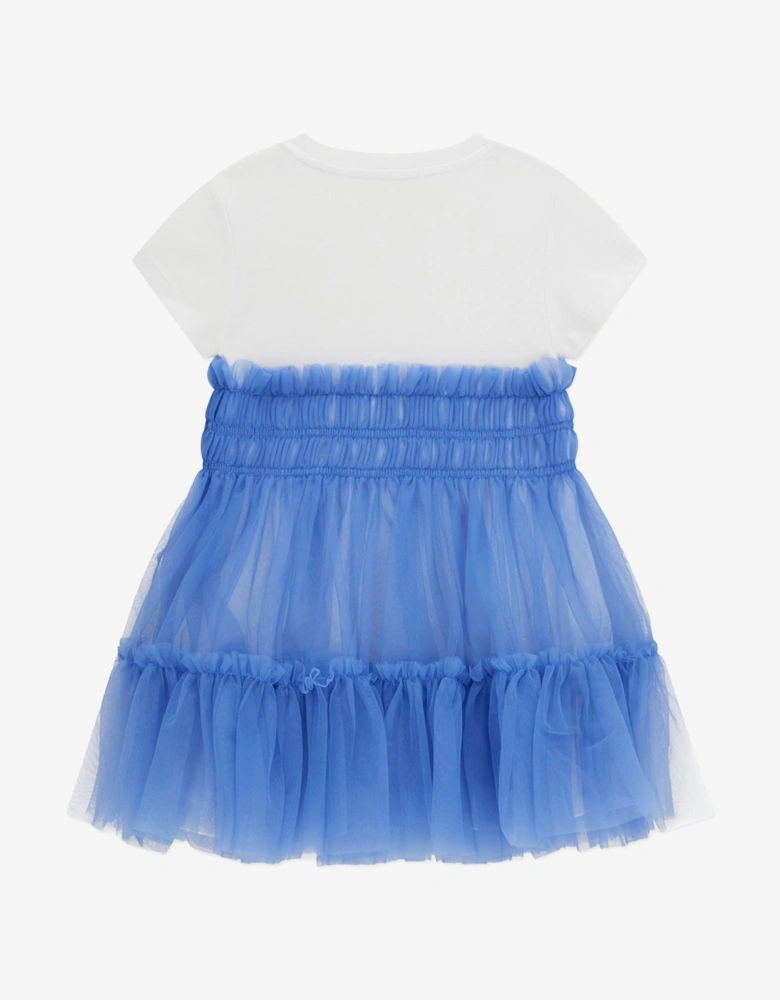 Girls Mixed Fabric Dress in Blue