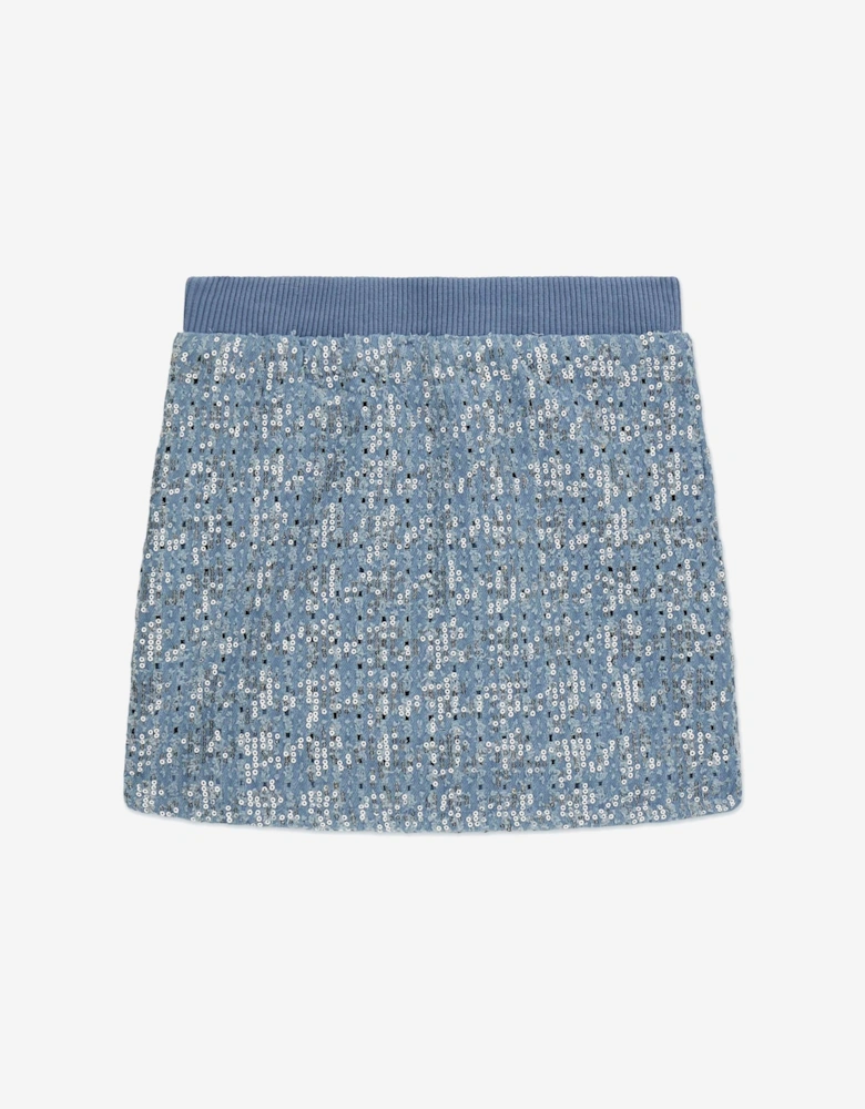 Girls Sequin Denim Skirt in Blue