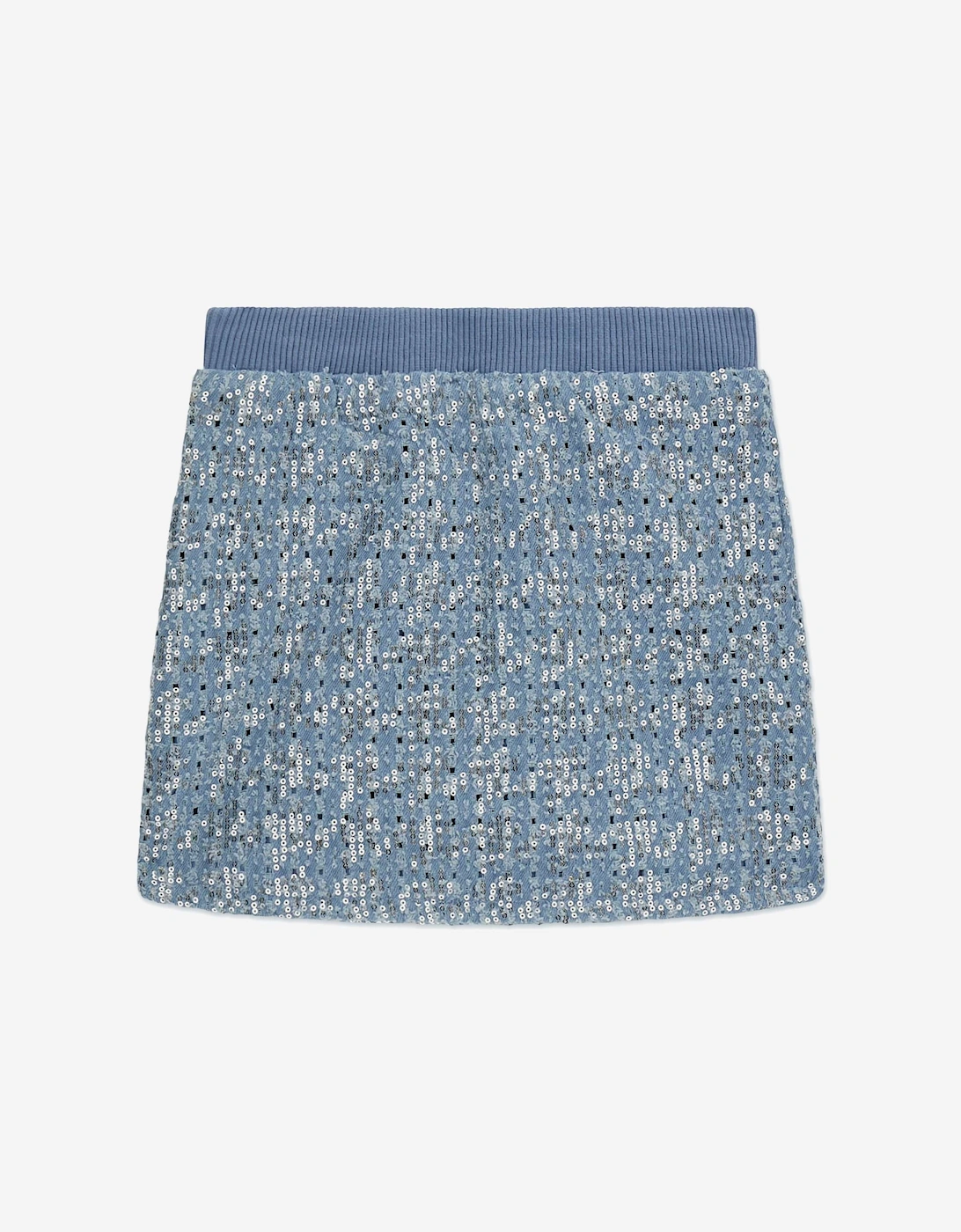 Girls Sequin Denim Skirt in Blue