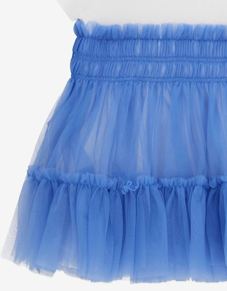 Girls Mixed Fabric Dress in Blue