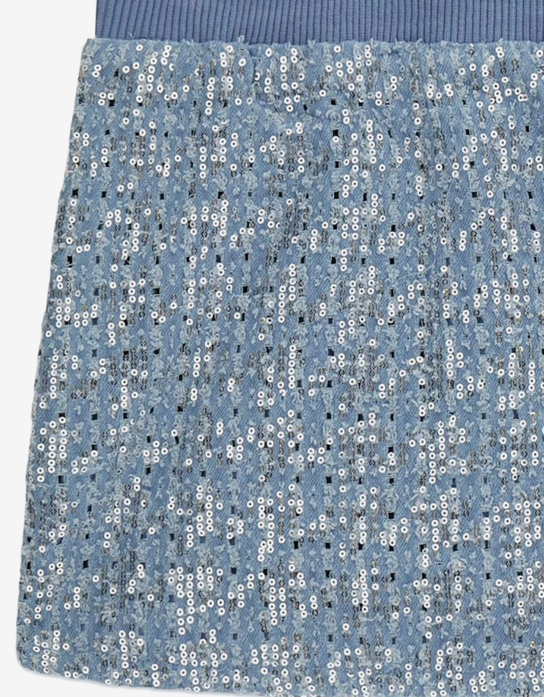 Girls Sequin Denim Skirt in Blue