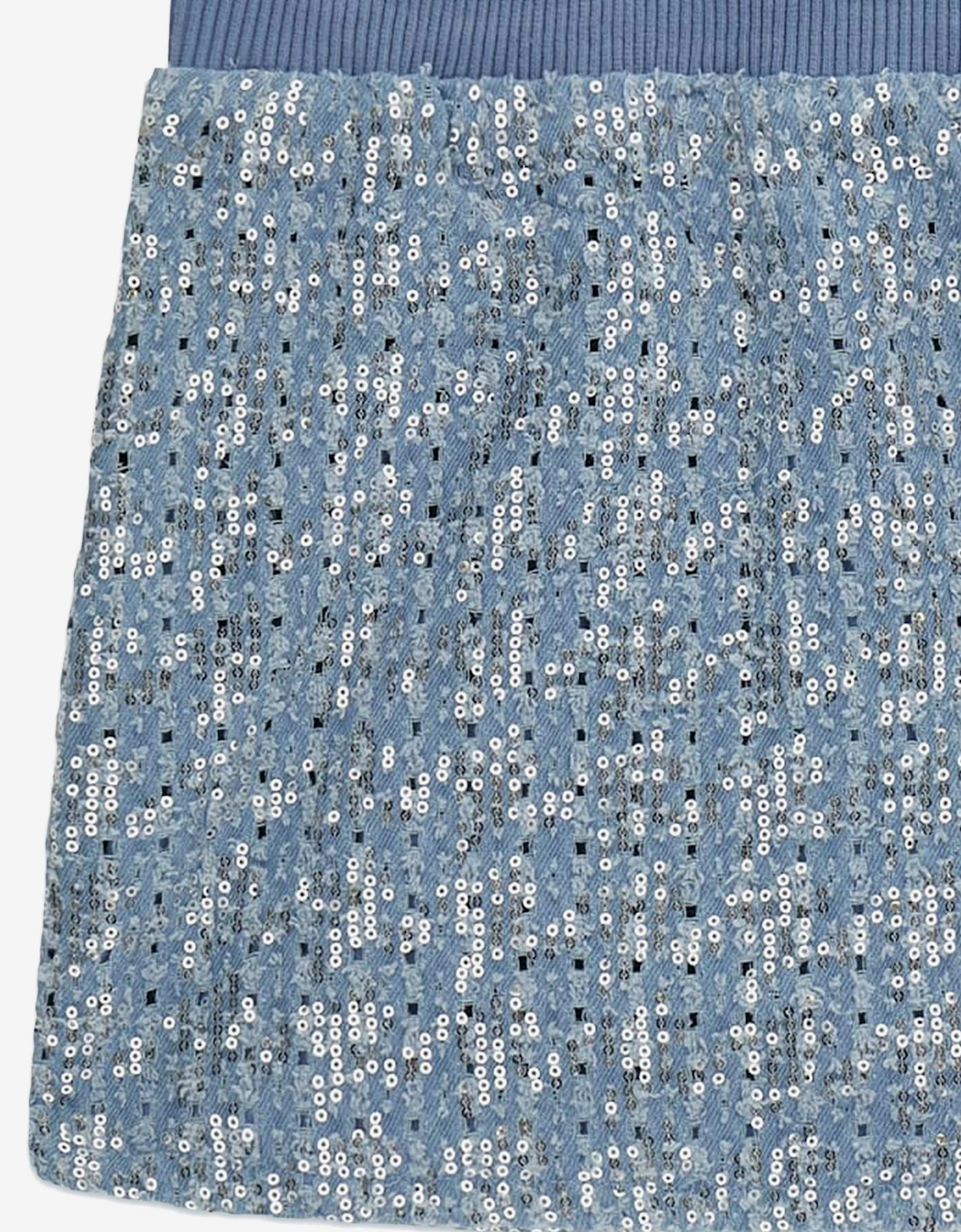 Girls Sequin Denim Skirt in Blue