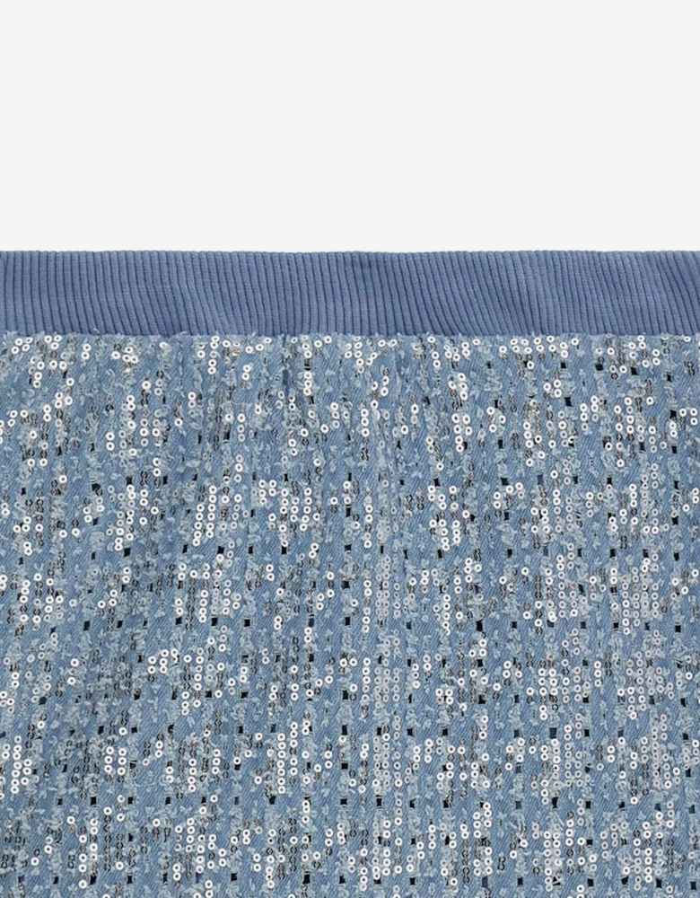 Girls Sequin Denim Skirt in Blue