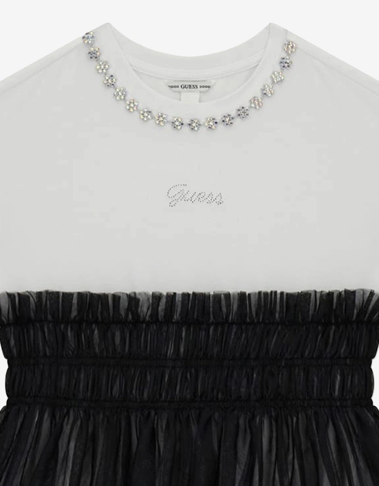 Girls Mixed Fabric Dress in Black